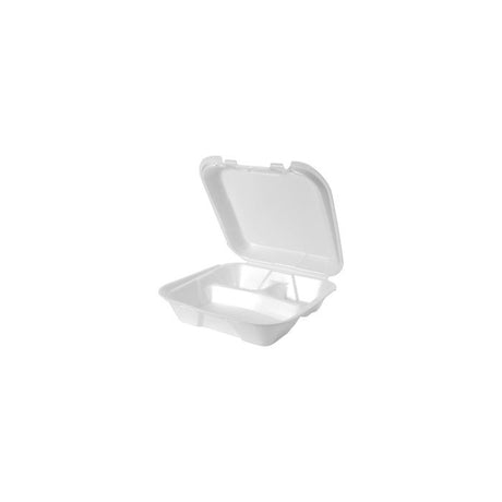Genpak Snap-It Foam Hinged Dinner Container - Large 3 Compartment, White