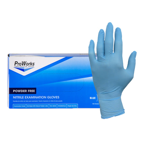 Hospeco® ProWorks® NPF Nitrile Examination Gloves | Powder-free | 5.5 mil | Blue | Size Medium | 100 per Box